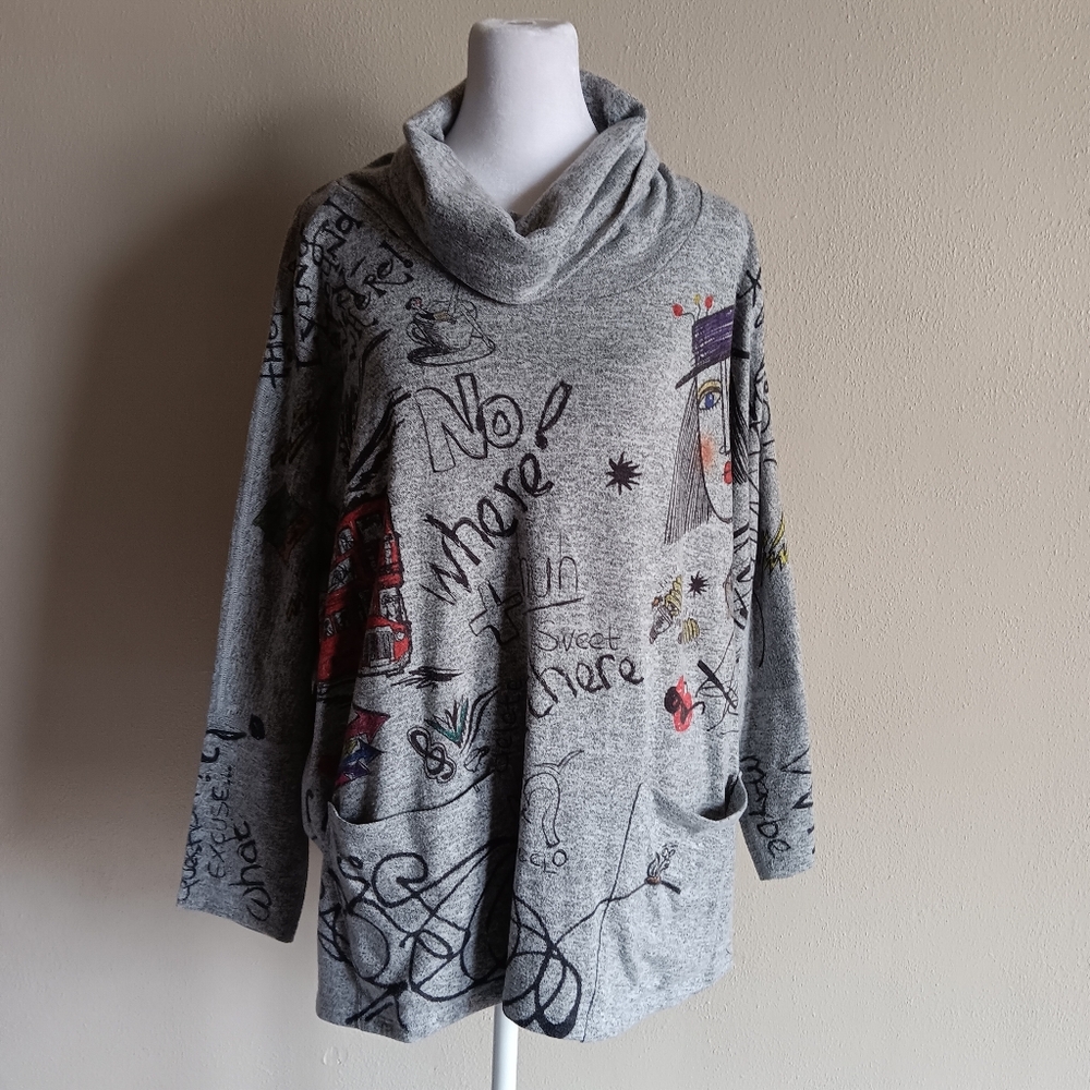 Artsy Creative Inoah Graphic Graffiti Turtleneck Illustrated Sweatshirt Small - Picture 4 of 14